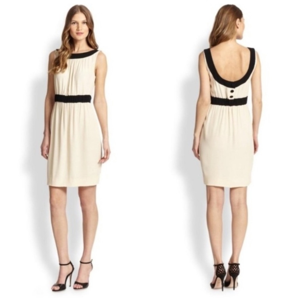 Kate Spade Cream Low Back Dress Black Buttons 2